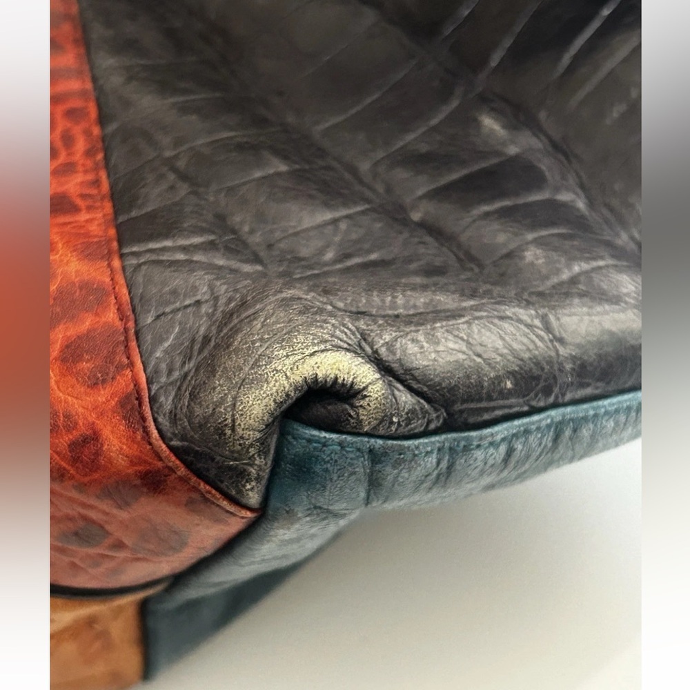 Vintage SHARIF Large Multicolored Patchwork Boho Leather Tote Bag Purse USA - Picture 16 of 16